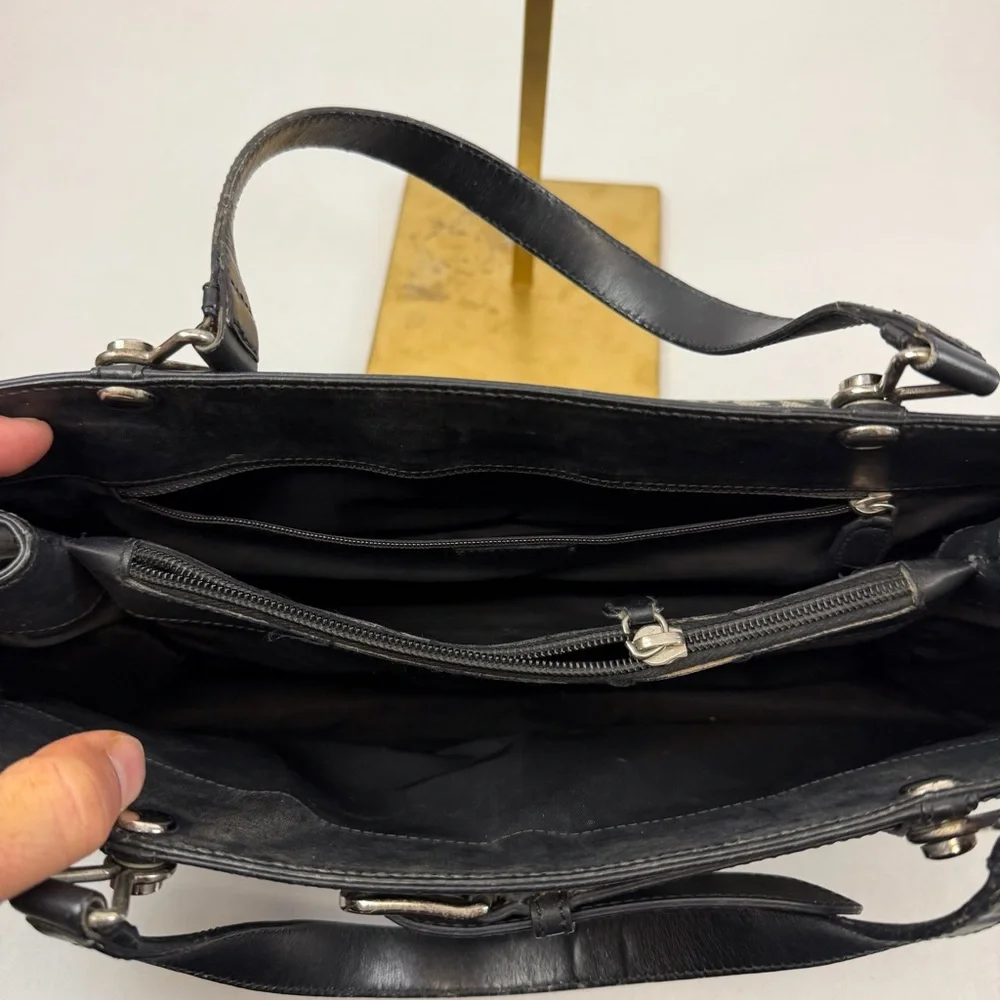 Christian Dior Trotter Canvas Logo Tote Bag Black Leather Trim‎ Vintage